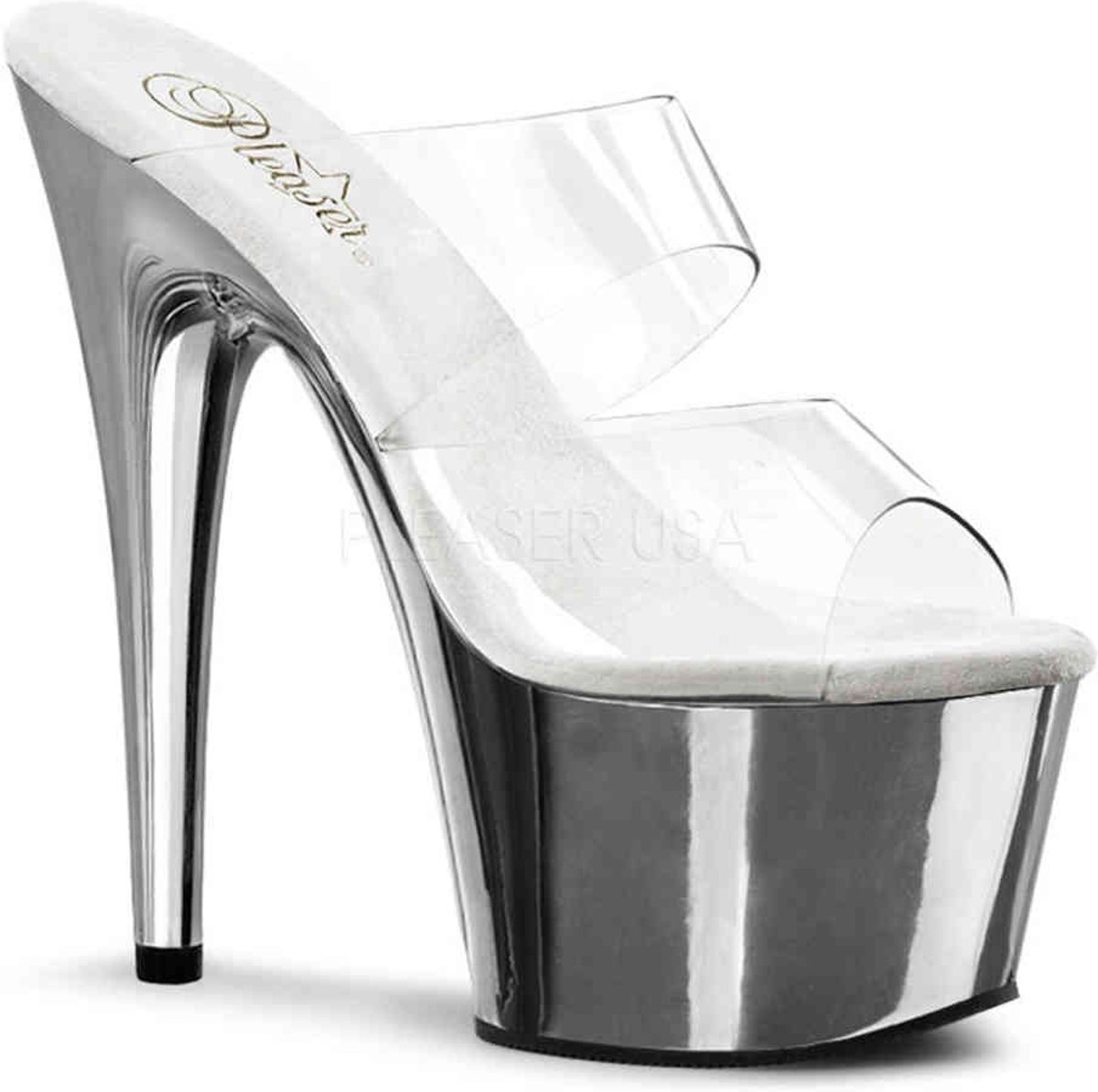 EU 41,5 = US 11 | ADORE-702 | 7 Heel, 2 3/4 PF Slide, Two-Band Clear Straps